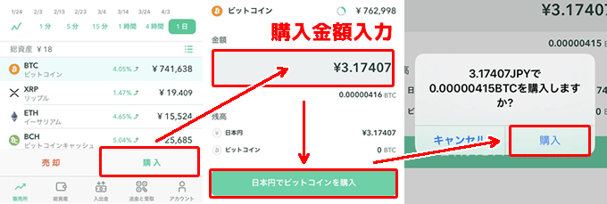 コインチェックアプリでのビットコイン購入方法