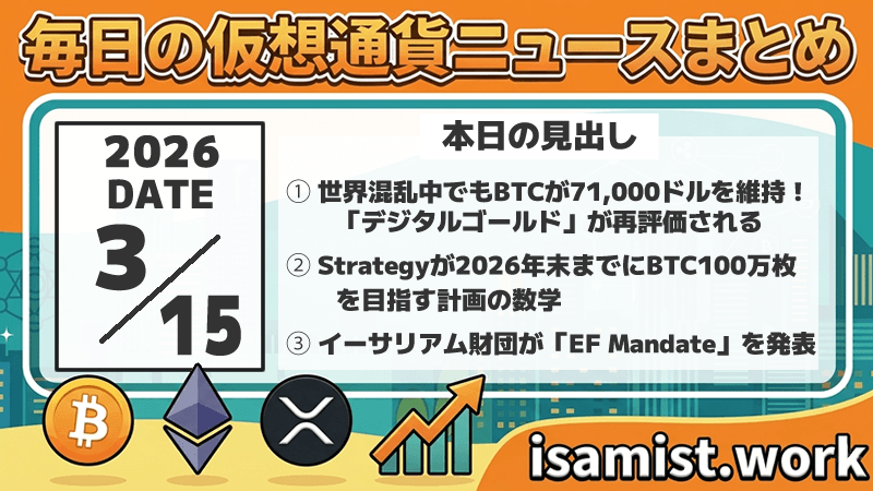 仮想通貨ニュース2026年3月15日